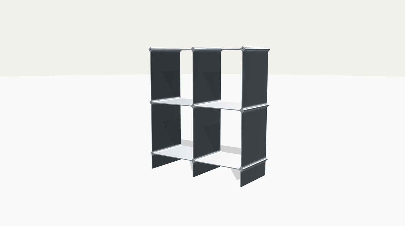 Startpunkt Carré — vier Würfel aus eloxiertem Aluminium, 3D-Ansicht des CAD-Modells